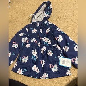 Carters 3T light winter jacket, navy flowers w grey fleece interior and hood NwT